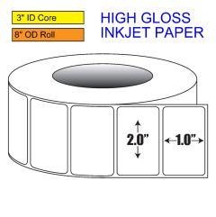 2" x 1" High Gloss Inkjet Roll Label - 3" ID Core, 8" OD