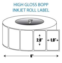 2" x 1" BOPP High Gloss Inkjet Roll Label - 3" ID Core, 6" OD