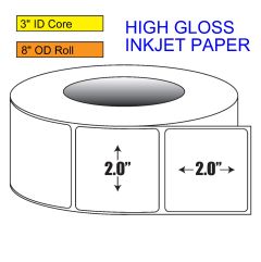 2" x 2" High Gloss Inkjet Roll Label - 3" ID Core, 8" OD