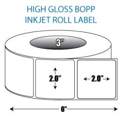 2" x 2" BOPP High Gloss Inkjet Roll Label - 3" ID Core, 6" OD