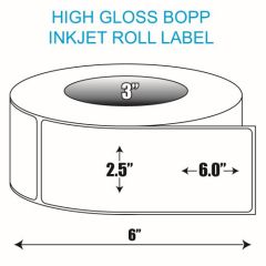 2.5" x 6.00" BOPP High Gloss Inkjet Roll Label - 3" ID Core, 6" OD