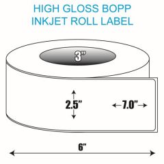 2.5" x 7.00" BOPP High Gloss Inkjet Roll Label - 3" ID Core, 6" OD