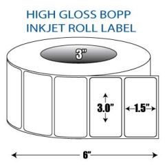 3" x 1.5" BOPP High Gloss Inkjet Roll Label - 3" ID Core, 6" OD