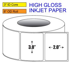 3" x 2" High Gloss Inkjet Roll Label - 3" ID Core, 8" OD
