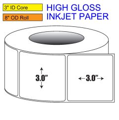 3" x 3" High Gloss Inkjet Roll Label - 3" ID Core, 8" OD