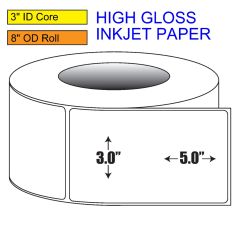 3" x 5" High Gloss Inkjet Roll Label - 3" ID Core, 8" OD