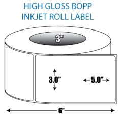 3" x 5" BOPP High Gloss Inkjet Roll Label - 3" ID Core, 6" OD