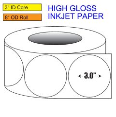 3" Circle High Gloss Inkjet Roll Label - 3" ID Core, 8" OD