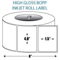 4" x 1.5" BOPP High Gloss Inkjet Roll Label - 3" ID Core, 6" OD