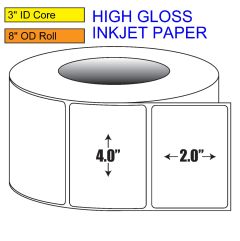 4" x 2" High Gloss Inkjet Roll Label - 3" ID Core, 8" OD