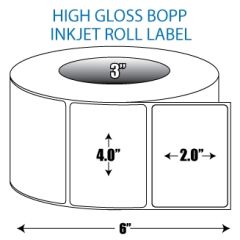 4" x 2" BOPP High Gloss Inkjet Roll Label - 3" ID Core, 6" OD