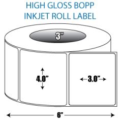 4" x 3" BOPP High Gloss Inkjet Roll Label - 3" ID Core, 6" OD