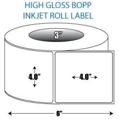 4" x 4" BOPP High Gloss Inkjet Roll Label - 3" ID Core, 6" OD