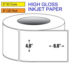 4" x 6" High Gloss Inkjet Roll Label - 3" ID Core, 8" OD