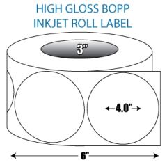 4" Circle BOPP High Gloss Inkjet Roll Label - 3" ID Core, 6" OD