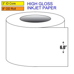 6" Continuous High Gloss Inkjet Roll Label - 3" ID Core, 8" OD