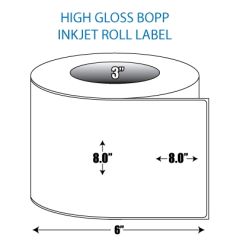 8" x 8" BOPP High Gloss Inkjet Roll Label - 3" ID Core, 6" OD