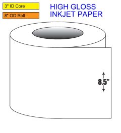 8.5" Continuous High Gloss Inkjet Roll Label - 3" ID Core, 8" OD