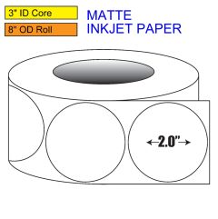 2" Circle Matte Inkjet Roll Label - 3" ID Core, 8" OD