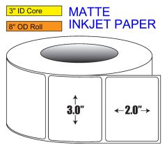 3" x 2" Matte Inkjet Roll Label - 3" ID Core, 8" OD