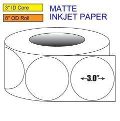 3" Circle Matte Inkjet Roll Label - 3" ID Core, 8" OD
