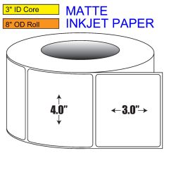 4" x 3" Matte Inkjet Roll Label - 3" ID Core, 8" OD