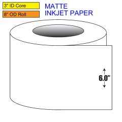 6" Continuous Matte Inkjet Roll Label - 3" ID Core, 8" OD