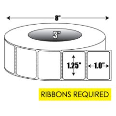 Thermal Transfer: 1.25 in. x 1 in. General Purpose Roll Label - 3 inch core